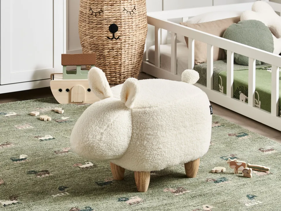 Tamborete Em Tecido Branco Bunny