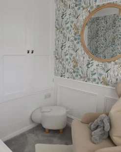 Tamborete Em Tecido Branco Bunny