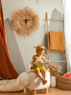 Tamborete Em Tecido Branco Bunny