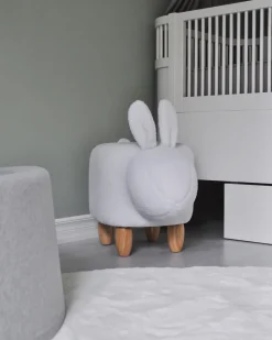 Tamborete Em Tecido Branco Bunny