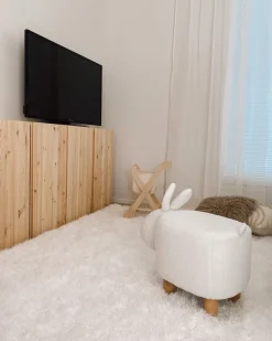 Tamborete Em Tecido Branco Bunny