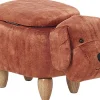 Tamborete Em Tecido Castanho Dourado Com Arrumação Doggy