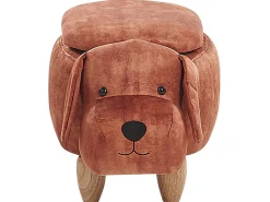 Tamborete Em Tecido Castanho Dourado Com Arrumação Doggy