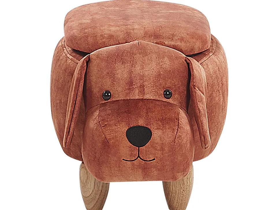 Tamborete Em Tecido Castanho Dourado Com Arrumação Doggy