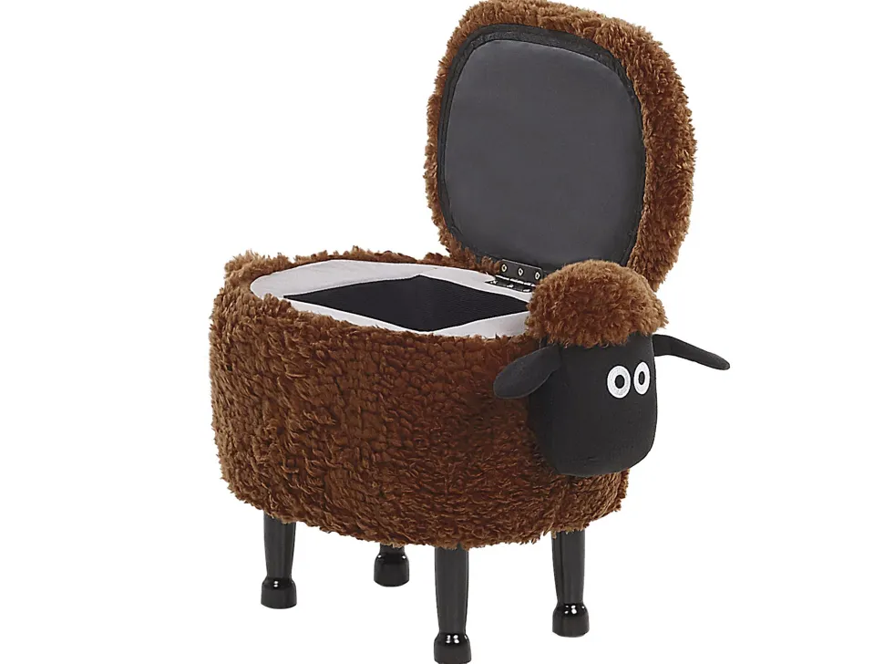 Tamborete Em Tecido Castanho Com Arrumação Sheep