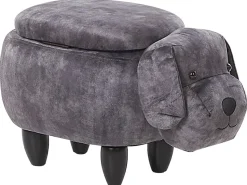 Tamborete Em Tecido Cinzento Escuro Com Arrumação Doggy