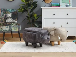 Tamborete Em Tecido Cinzento Escuro Com Arrumação Doggy