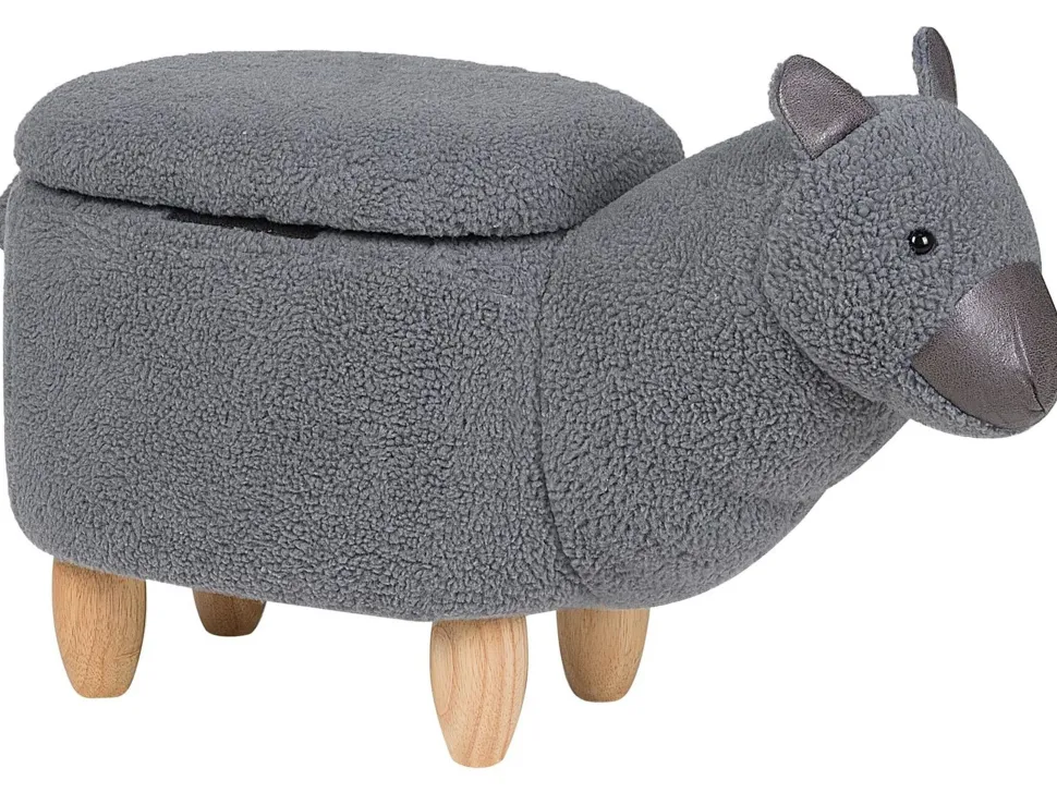 Tamborete Em Tecido Cinzento Com Arrumação Alpaca