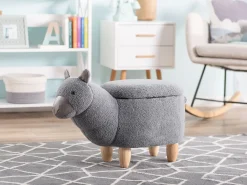 Tamborete Em Tecido Cinzento Com Arrumação Alpaca