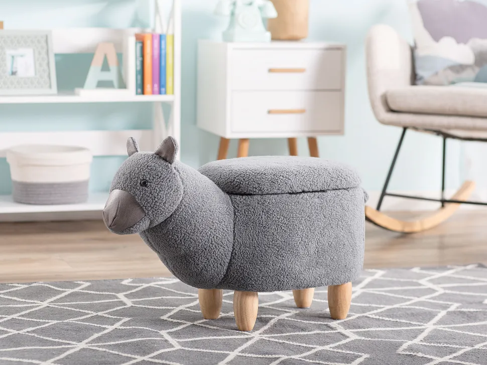 Tamborete Em Tecido Cinzento Com Arrumação Alpaca