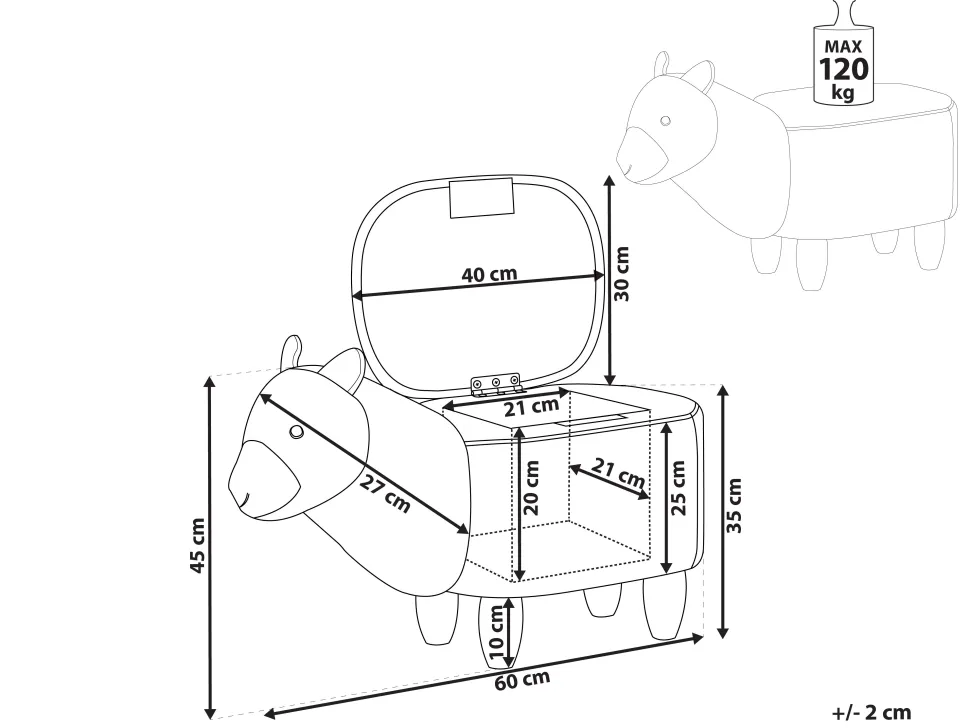 Tamborete Em Tecido Cinzento Com Arrumação Alpaca