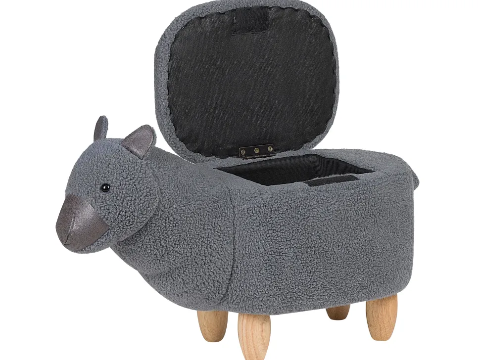 Tamborete Em Tecido Cinzento Com Arrumação Alpaca