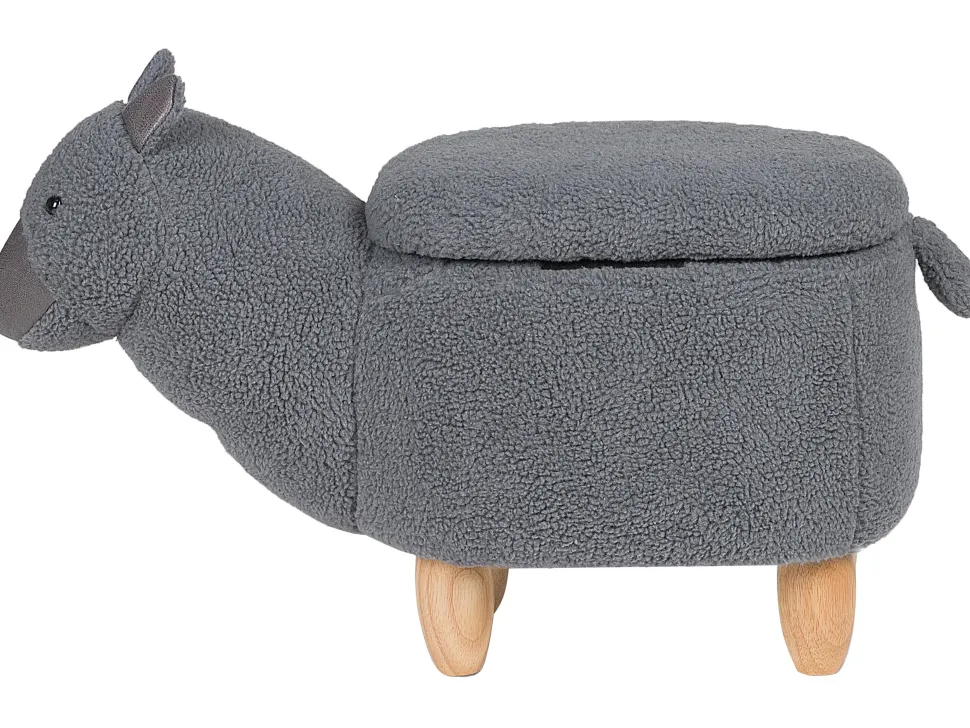 Tamborete Em Tecido Cinzento Com Arrumação Alpaca