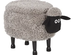 Tamborete Em Tecido Cinzento Com Arrumação Sheep