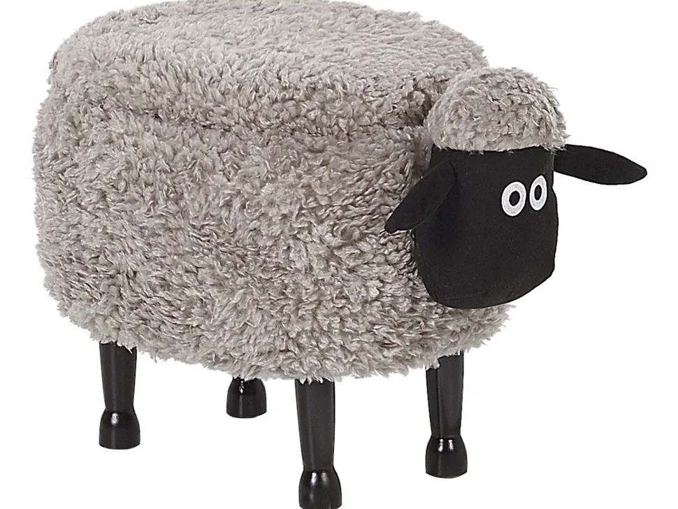 Tamborete Em Tecido Cinzento Com Arrumação Sheep