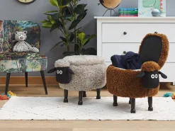 Tamborete Em Tecido Cinzento Com Arrumação Sheep