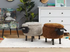 Tamborete Em Tecido Cinzento Com Arrumação Sheep