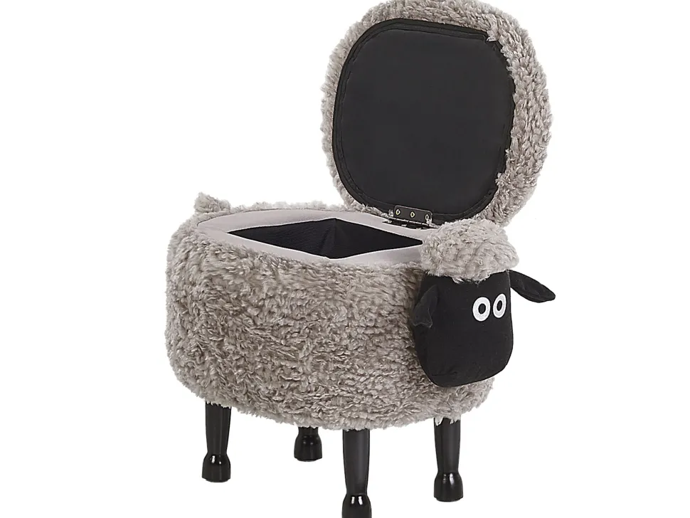 Tamborete Em Tecido Cinzento Com Arrumação Sheep
