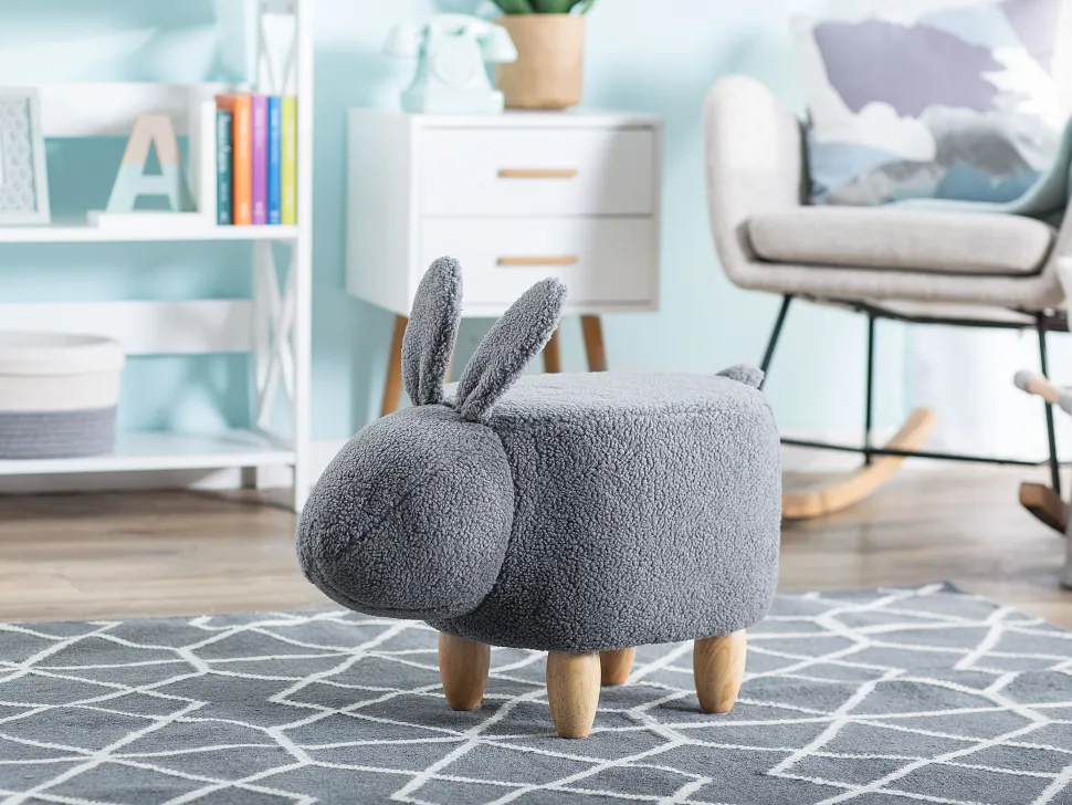 Tamborete Em Tecido Cinzento Bunny