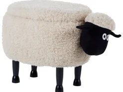 Tamborete Em Tecido Creme Com Arrumação Sheep
