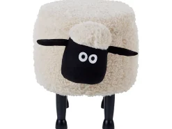 Tamborete Em Tecido Creme Com Arrumação Sheep