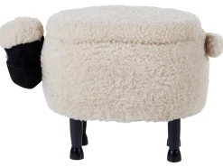Tamborete Em Tecido Creme Com Arrumação Sheep