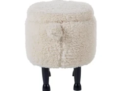 Tamborete Em Tecido Creme Com Arrumação Sheep