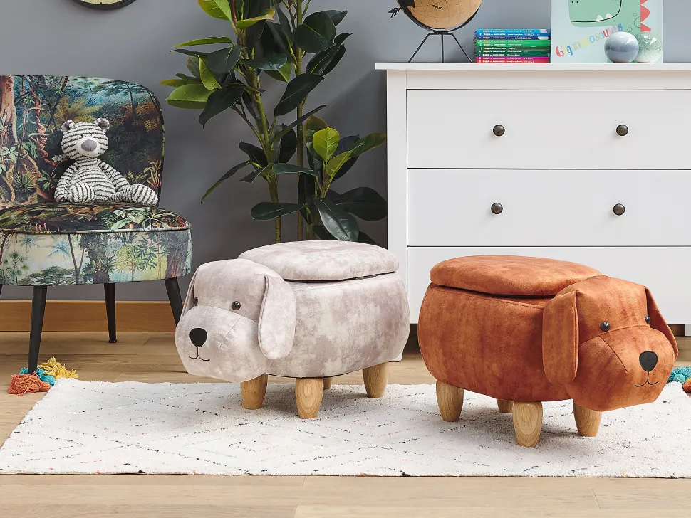 Tamborete Em Tecido Creme Com Arrumação Doggy