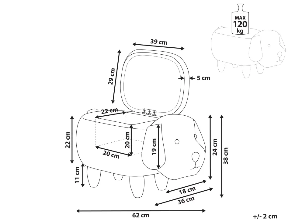Tamborete Em Tecido Creme Com Arrumação Doggy