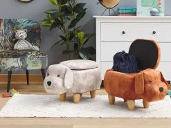 Tamborete Em Tecido Creme Com Arrumação Doggy