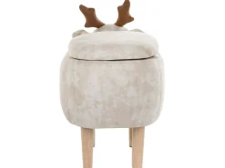 Tamborete Em Tecido Creme Com Arrumação Reindeer