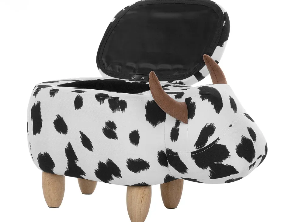 Tamborete Em Tecido Malhado Branco E Preto Com Arrumação Cow