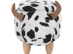 Tamborete Em Tecido Malhado Branco E Preto Com Arrumação Cow