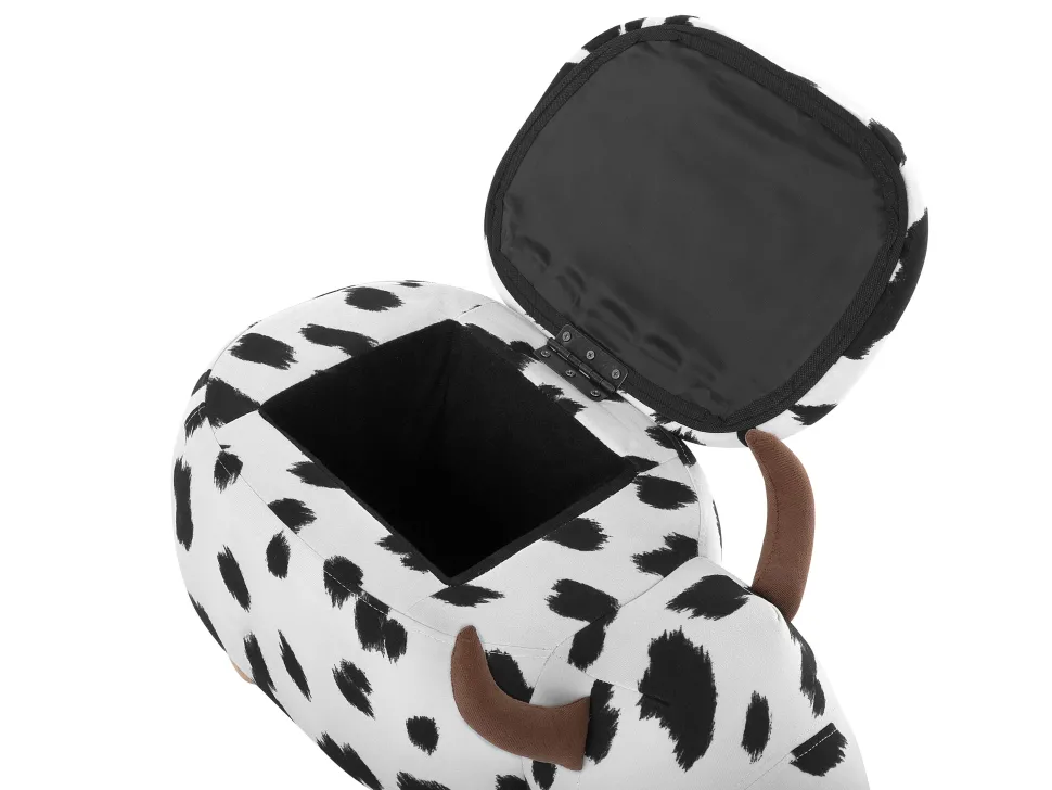 Tamborete Em Tecido Malhado Branco E Preto Com Arrumação Cow