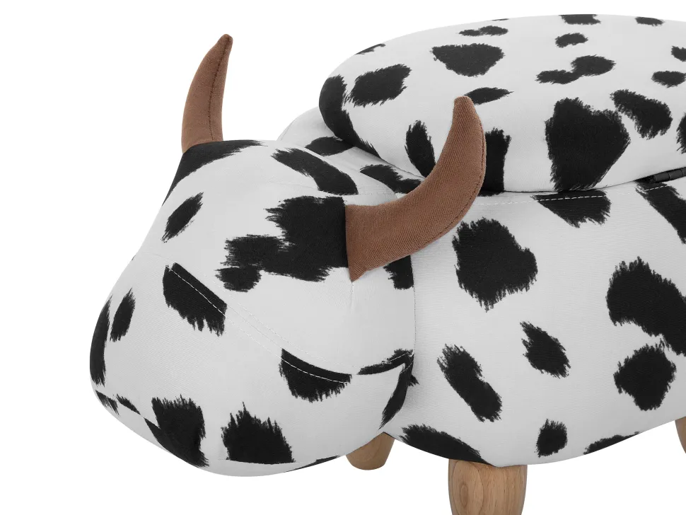 Tamborete Em Tecido Malhado Branco E Preto Com Arrumação Cow