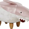 Tamborete Em Tecido Rosa E Branco Shark