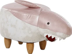 Tamborete Em Tecido Rosa E Branco Shark