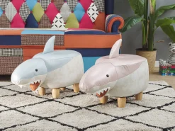 Tamborete Em Tecido Rosa E Branco Shark