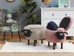 Tamborete Em Tecido Rosa Com Arrumação Sheep