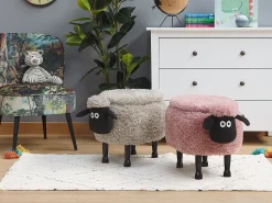 Tamborete Em Tecido Rosa Com Arrumação Sheep