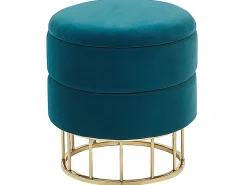 Tamborete Em Veludo Azul Com Arrumação Elgin