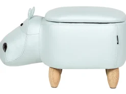 Tamborete Em Veludo Azul Claro Com Arrumação Hippo