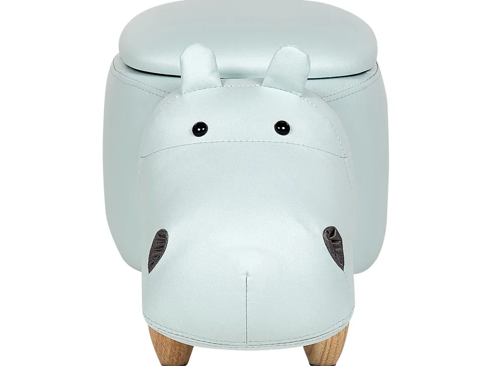 Tamborete Em Veludo Azul Claro Com Arrumação Hippo