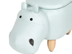 Tamborete Em Veludo Azul Claro Com Arrumação Hippo