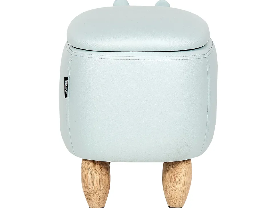 Tamborete Em Veludo Azul Claro Com Arrumação Hippo