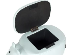 Tamborete Em Veludo Azul Claro Com Arrumação Hippo