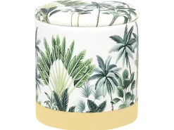 Tamborete Em Veludo Branco E Verde Com Arrumação Harrison