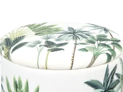 Tamborete Em Veludo Branco E Verde Com Arrumação Harrison