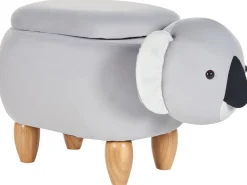 Tamborete Em Veludo Cinzento Com Arrumação Coala