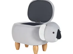 Tamborete Em Veludo Cinzento Com Arrumação Coala